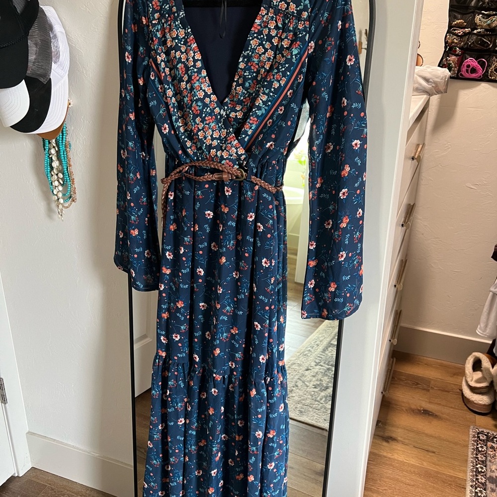 Floral Wrap Dress - Blue